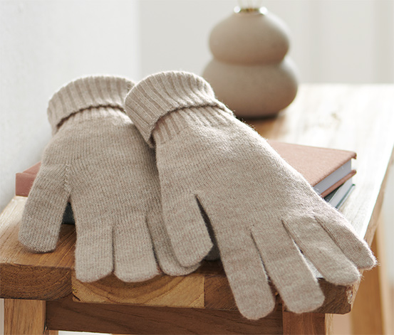 Pletené rukavice s vlnou, hnedosivé 644481 z e-shopu Tchibo.sk