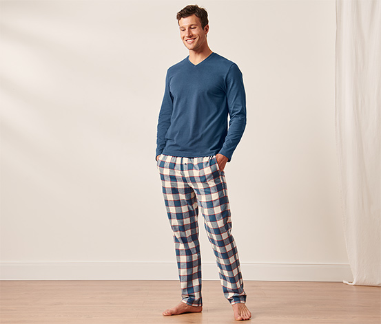 Pyžamo s flanelovými nohavicami, tmavomodré s kockami 647581 z e-shopu  Tchibo.sk