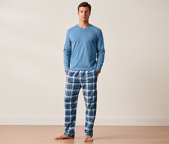 Pyžamo s flanelovými nohavicami, modré s kockami 647576 z e-shopu Tchibo.sk