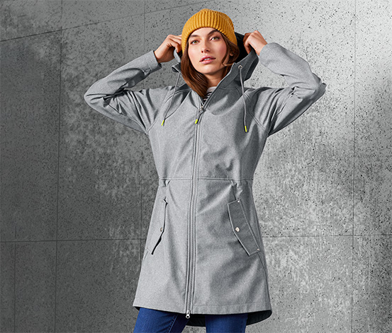 Softshellový kabát s kapucňou, sivý s melírom 614576 z e-shopu Tchibo.sk